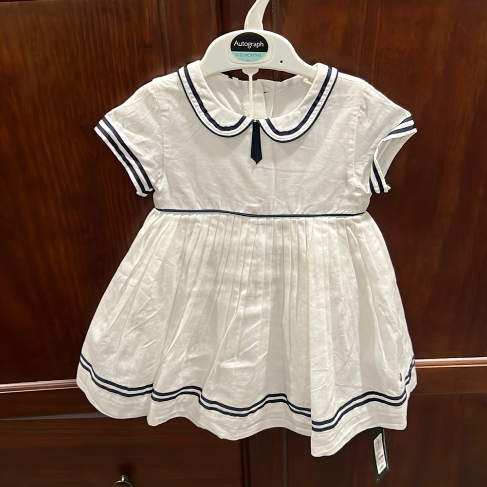 AUTOGRAPH - Sailor dress - baby girl navy blue & white pleated dress - NWT